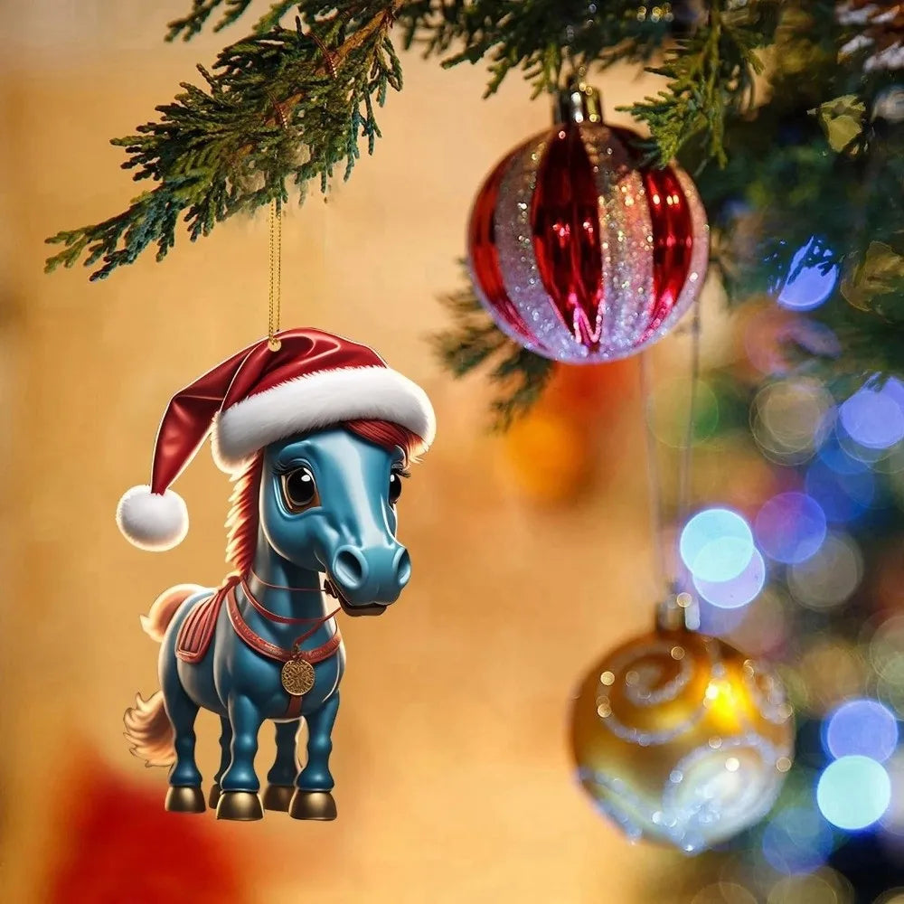2D Acrylic Christmas Horse Ornament – Xmas Tree Pendant