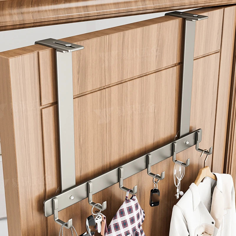 Over-The-Door Hook Rack 5/7 Hooks Aluminum Adjustable Organizer