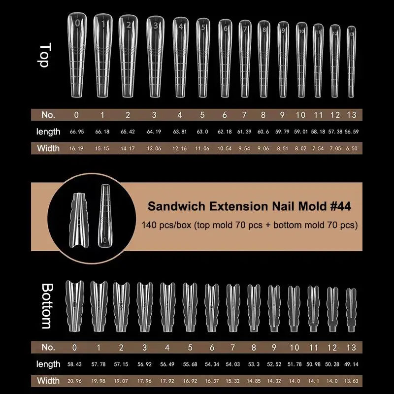 140/280Pcs Dual Nail Forms Full Cover Long Pointed Extension Tips