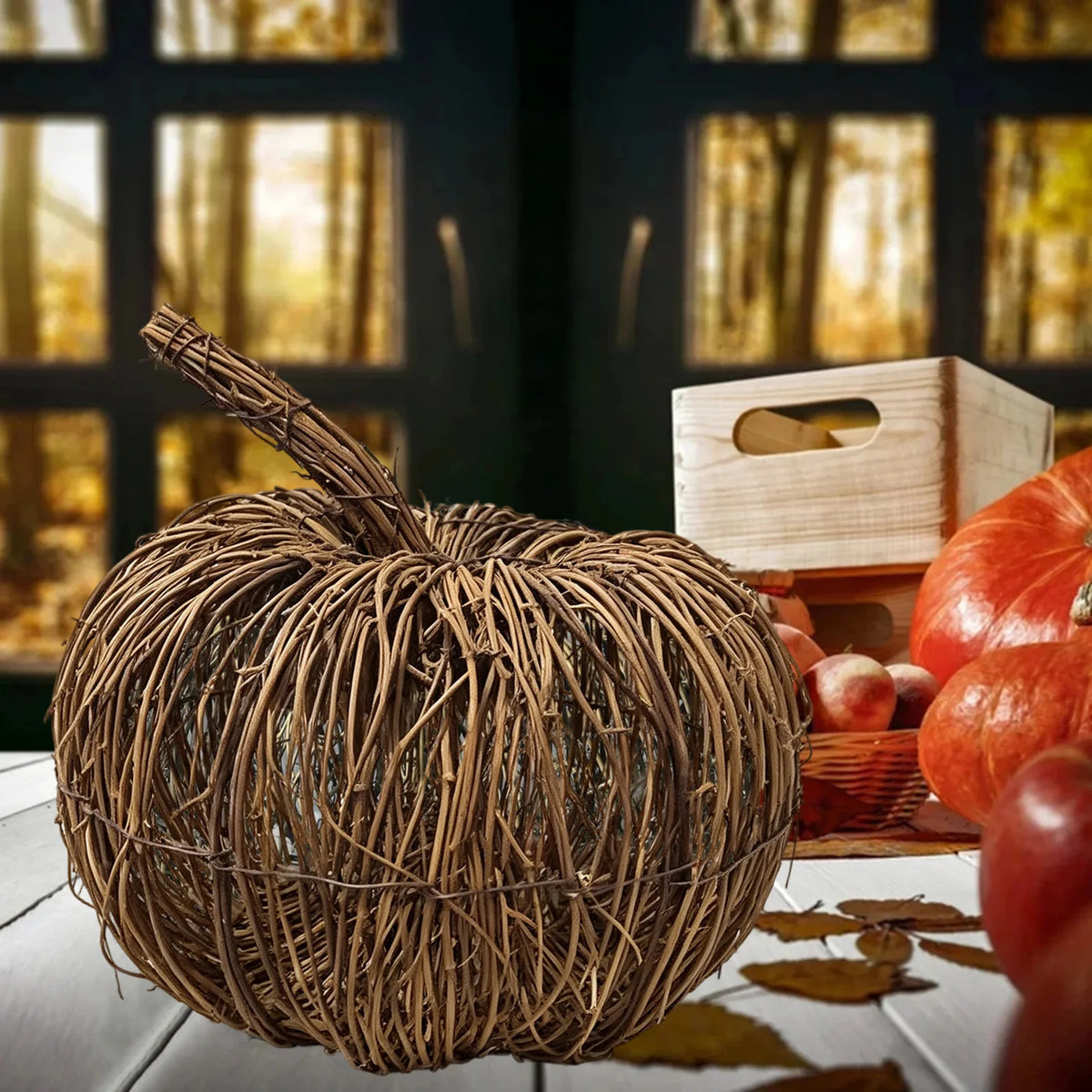 Rattan Woven Pumpkin Ornament – Halloween & Fall Decor
