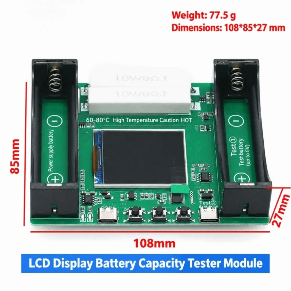 18650 Battery Capacity Tester – mAh/mWh LCD, Type-C DC 5V