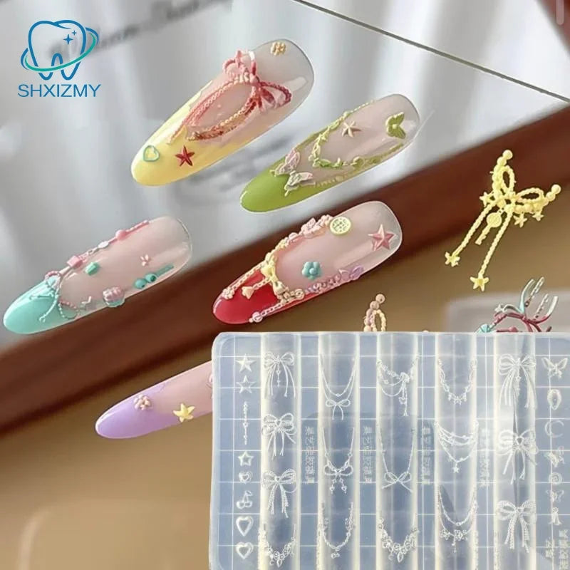 3D Silicone Nail Mold – Flower Bowknot Star Chain DIY Art