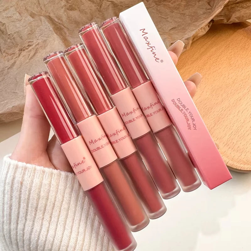6-Color Matte Velvet Double-Head Liquid Lipstick & Lip Glaze