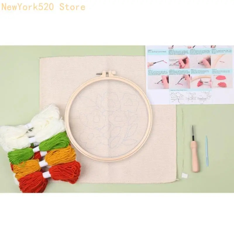 Flower Punch Needle Embroidery Set – Hoop, Yarn & Pattern