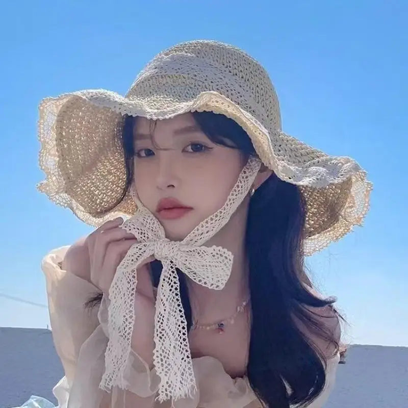 VIBE Foldable Wide Brim Straw Beach Hat – UV Sun Cap Women