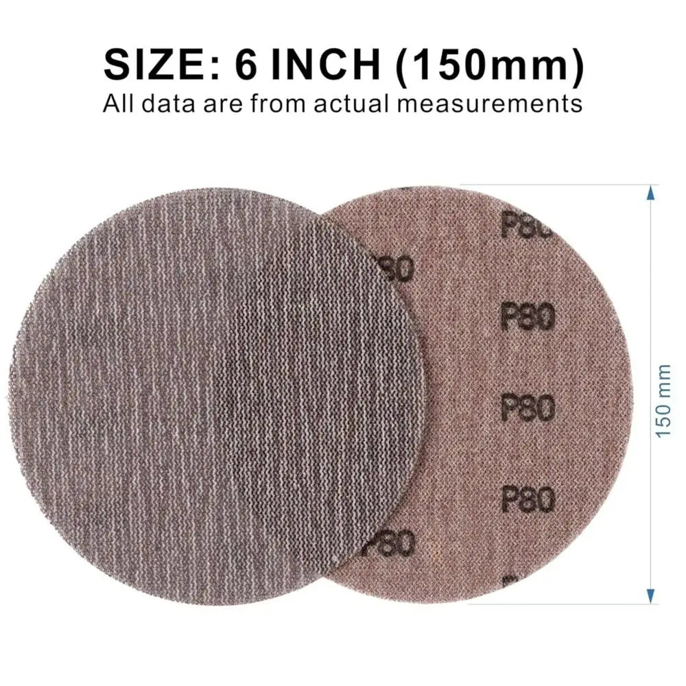 5-Pack 6" 150mm Mesh Sanding Discs Hook & Loop Aluminum Oxide