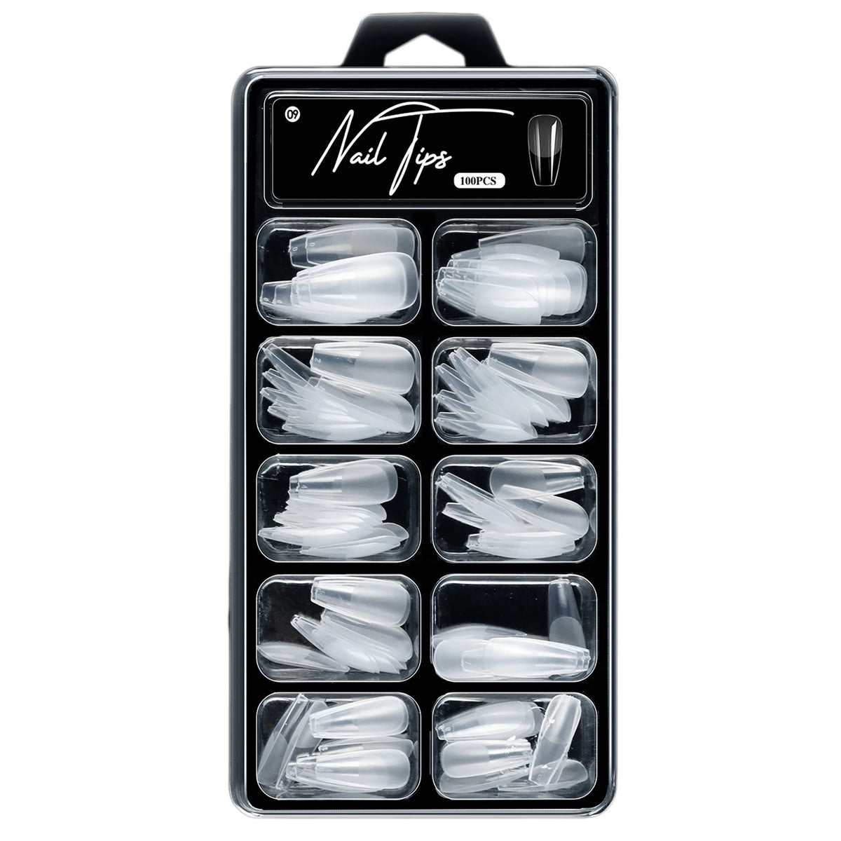 100pcs Clear Coffin Fake Nails Pre-Etched Full Cover Tips