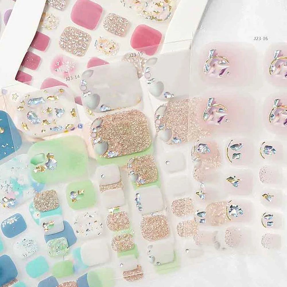 Glitter Toe Nail Stickers – 22-Tip Full Cover DIY Nail Art Decals