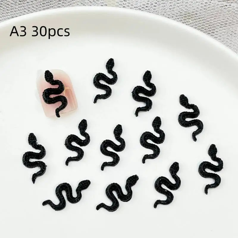 30Pcs Halloween 3D Resin Nail Charms – Bat Spider Snake