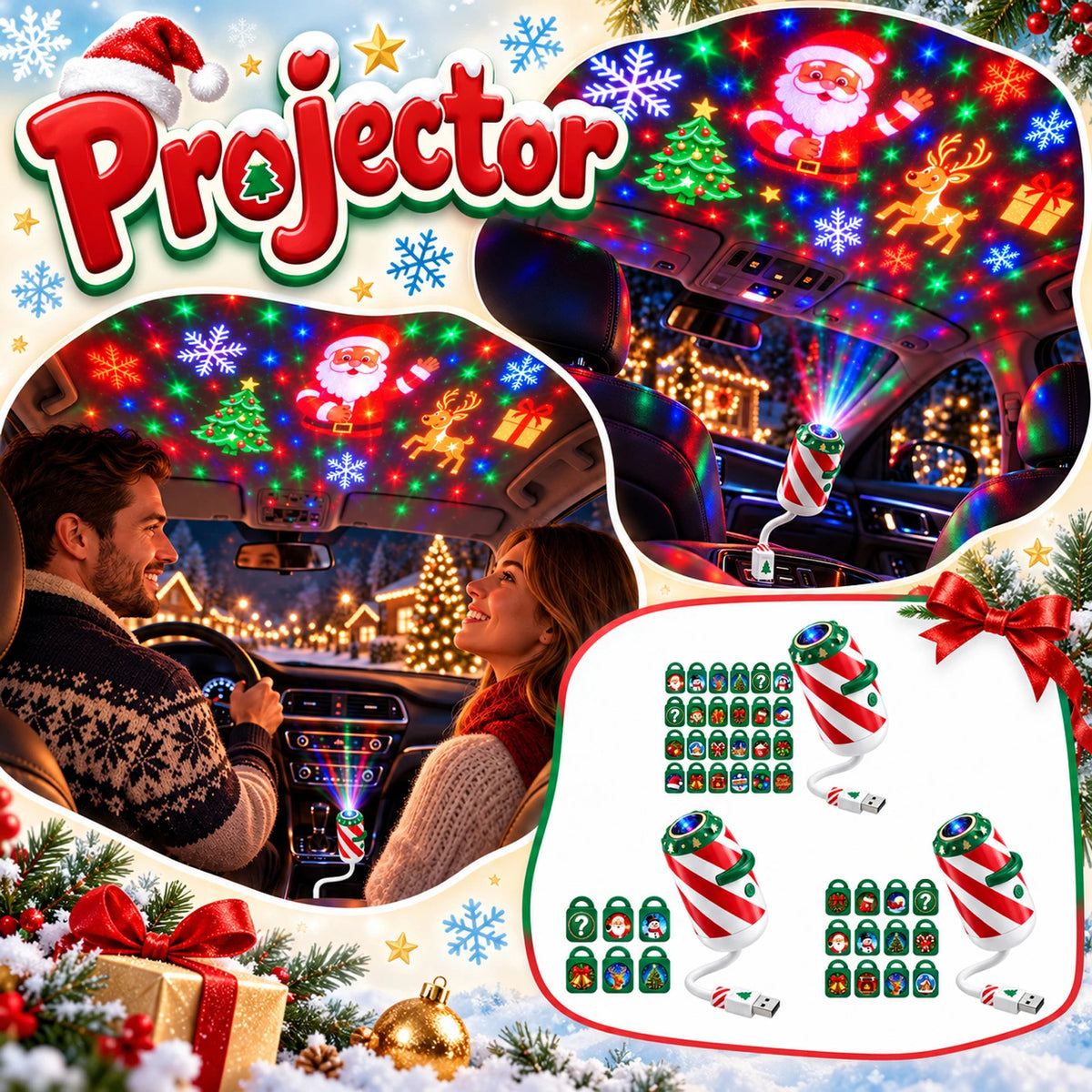 Christmas Car Projector Lamp – LED Santa & Snowflake Light