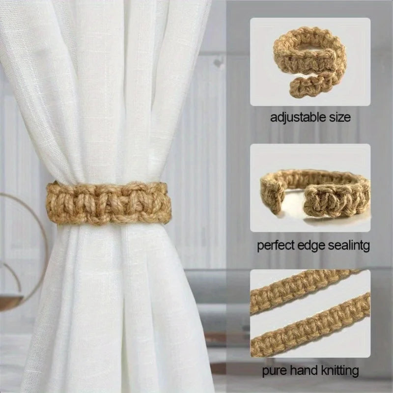 Hand-Woven Hemp Rope Curtain Tether & Decorative Bracket