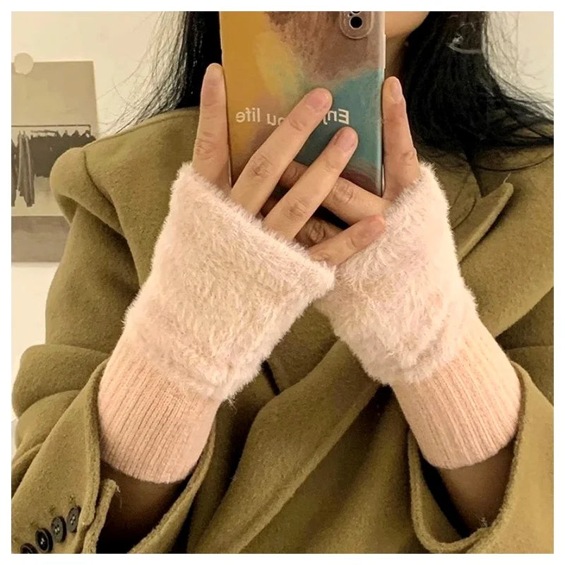 Women's Fingerless Knit Gloves – Warm Half-Finger Winter Mittens