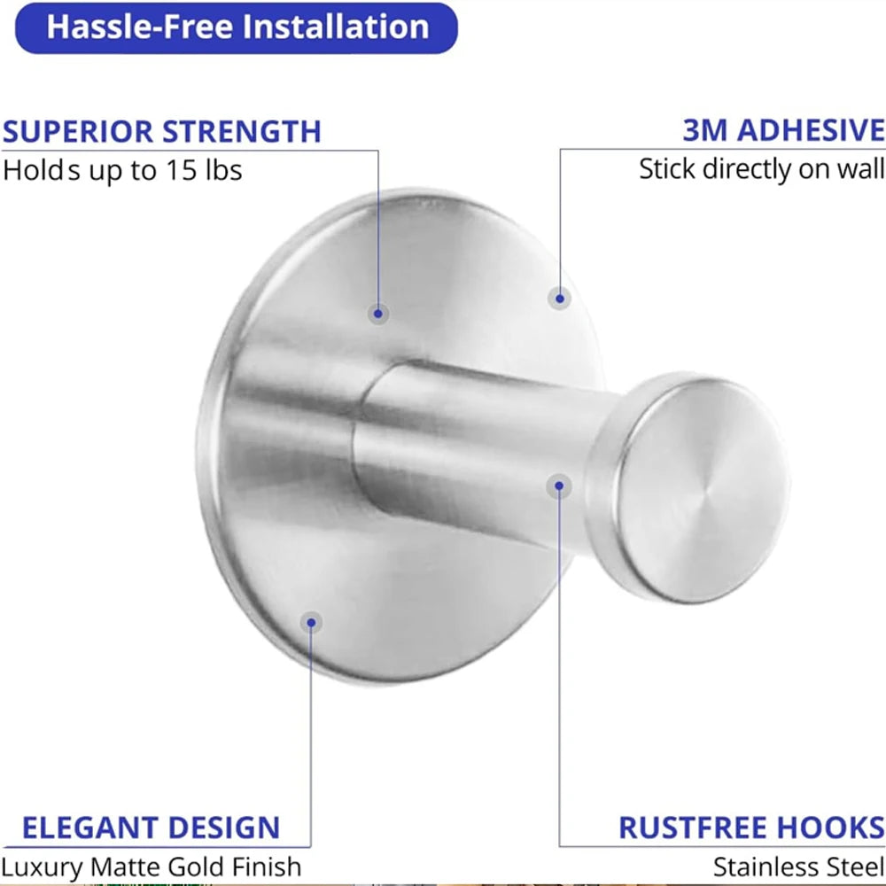 Self Adhesive Stainless Steel Wall Hooks – No Drill