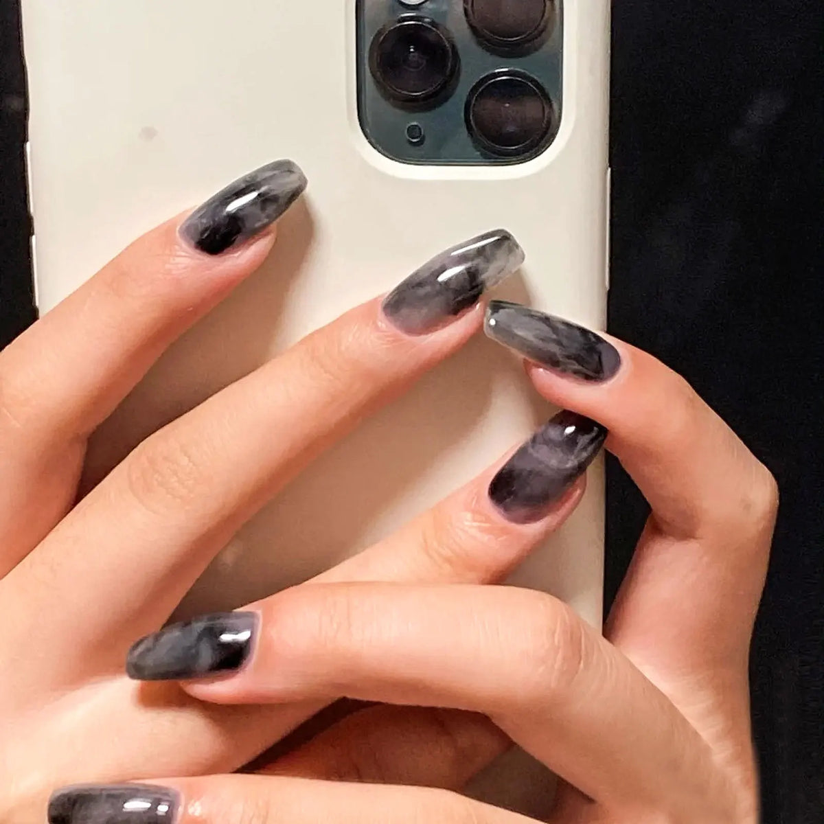 24pcs Black Grey Smoky Ombre Press On Nails | Dark Style