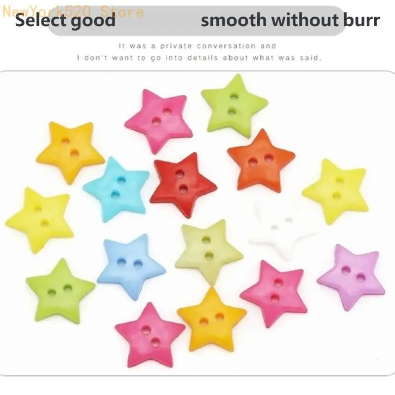 200Pcs Colorful Star Plastic Buttons 2-Hole for Sewing & Crafts