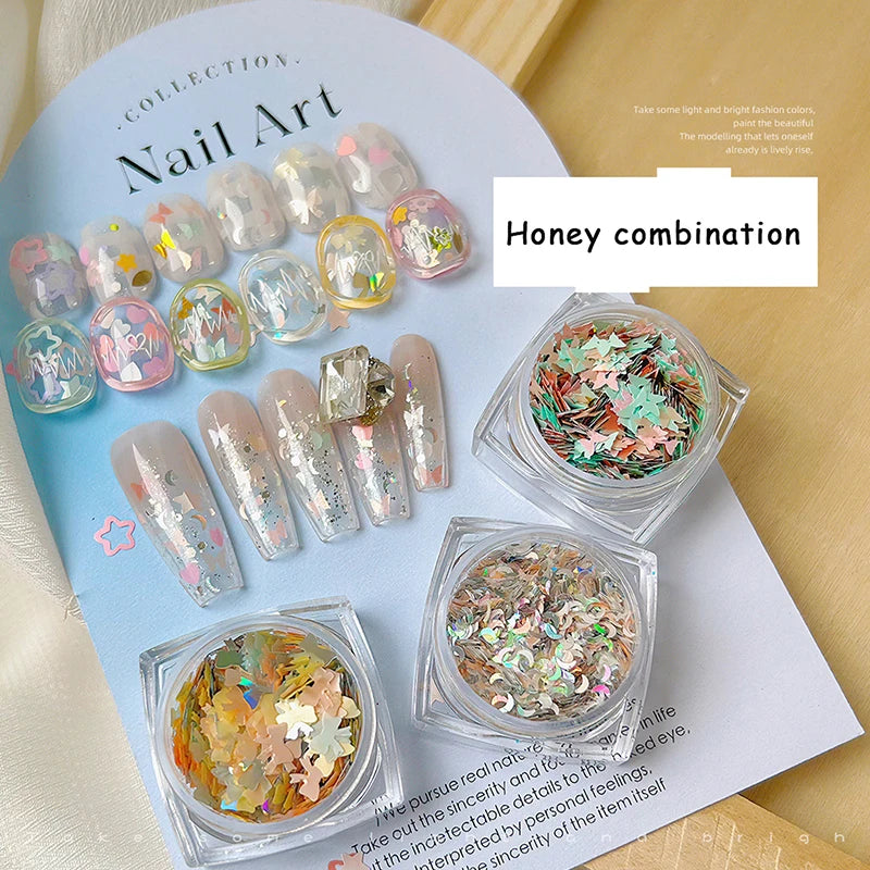 Nail Art Sequins 6 Shapes Glitter Manicure Decals – 1 Jar