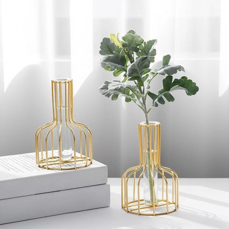 Wrought Iron Gold Flower Vase Hollow Design – Home Decor