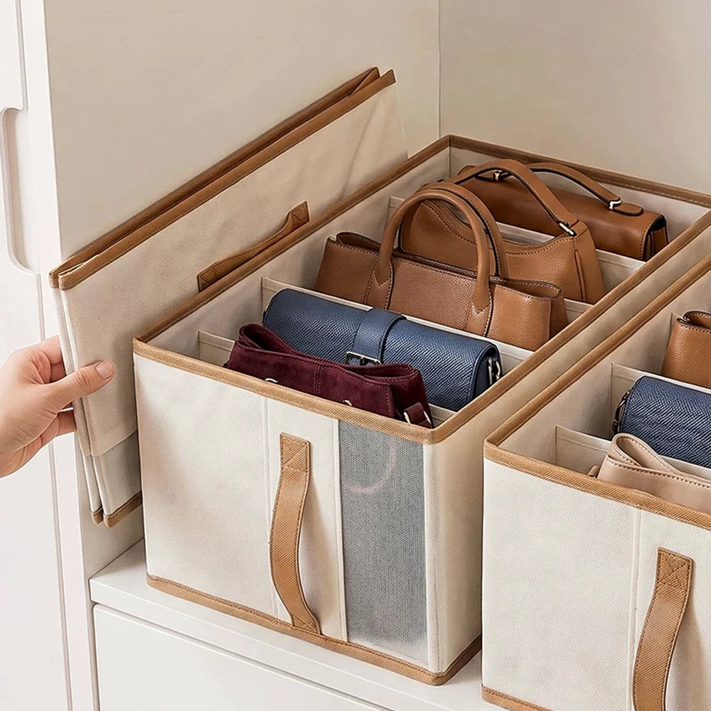 Foldable Handbag Purse Storage Box with Handles – Wardrobe Organizer