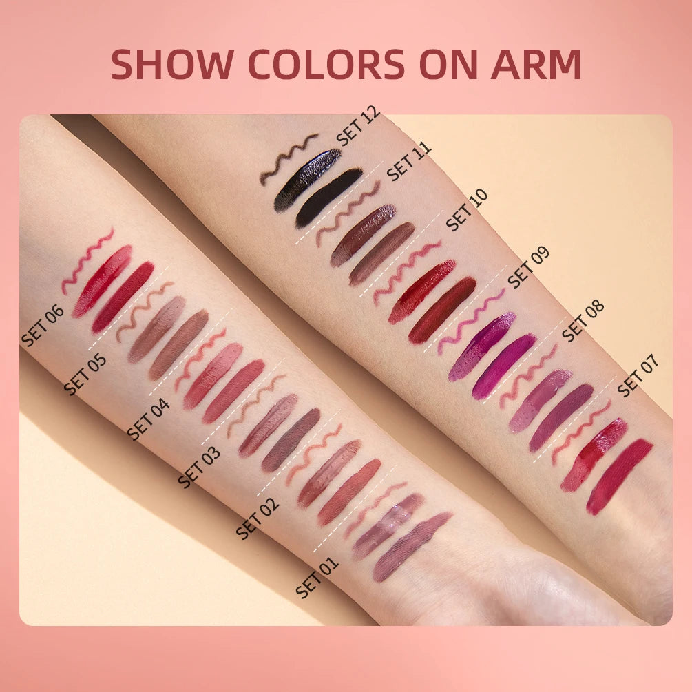 OREADEX 3-Pc Matte Liquid Lipstick & Lip Liner Set – Long Lasting