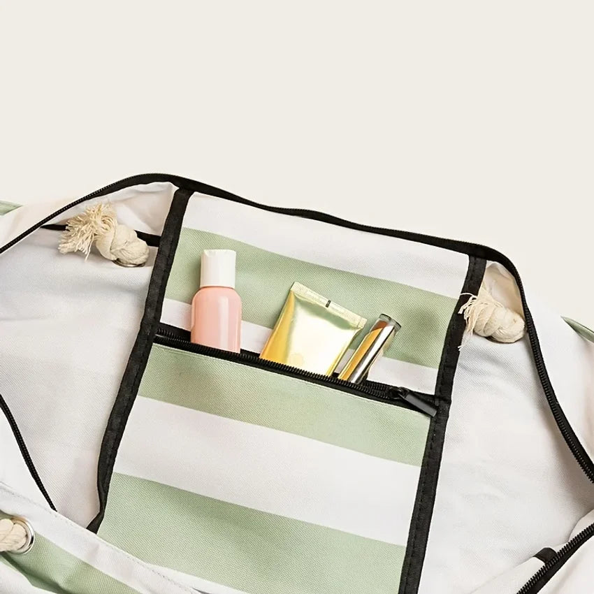 VIBE Striped Beach Tote Bag – Waterproof Foldable Shoulder Bag