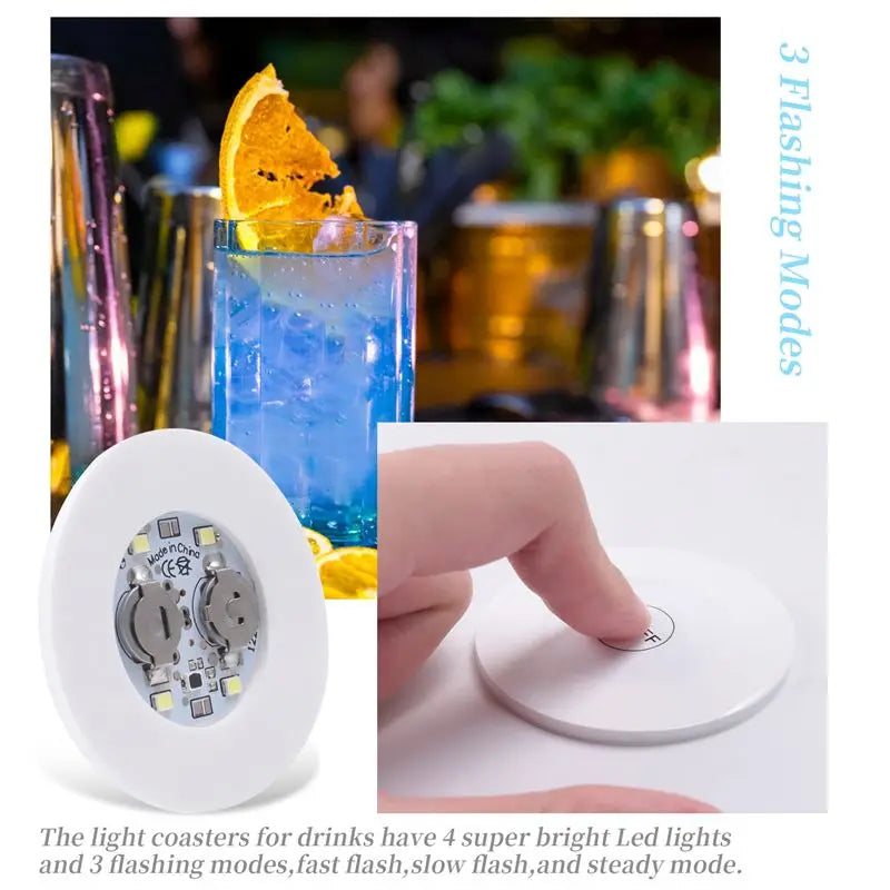 VIBE 12-Pack LED Light-Up Coaster Sticker Discs for Parties
