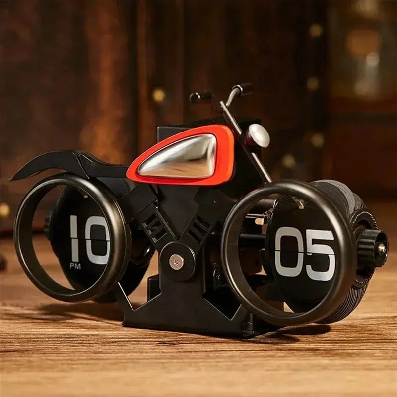 Vintage Motorcycle Auto Flip Desk Clock – Retro Home Décor