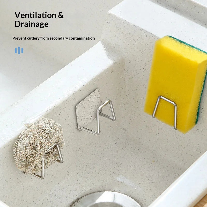 Self-Adhesive Stainless Steel Sink Sponge Rack & Hook