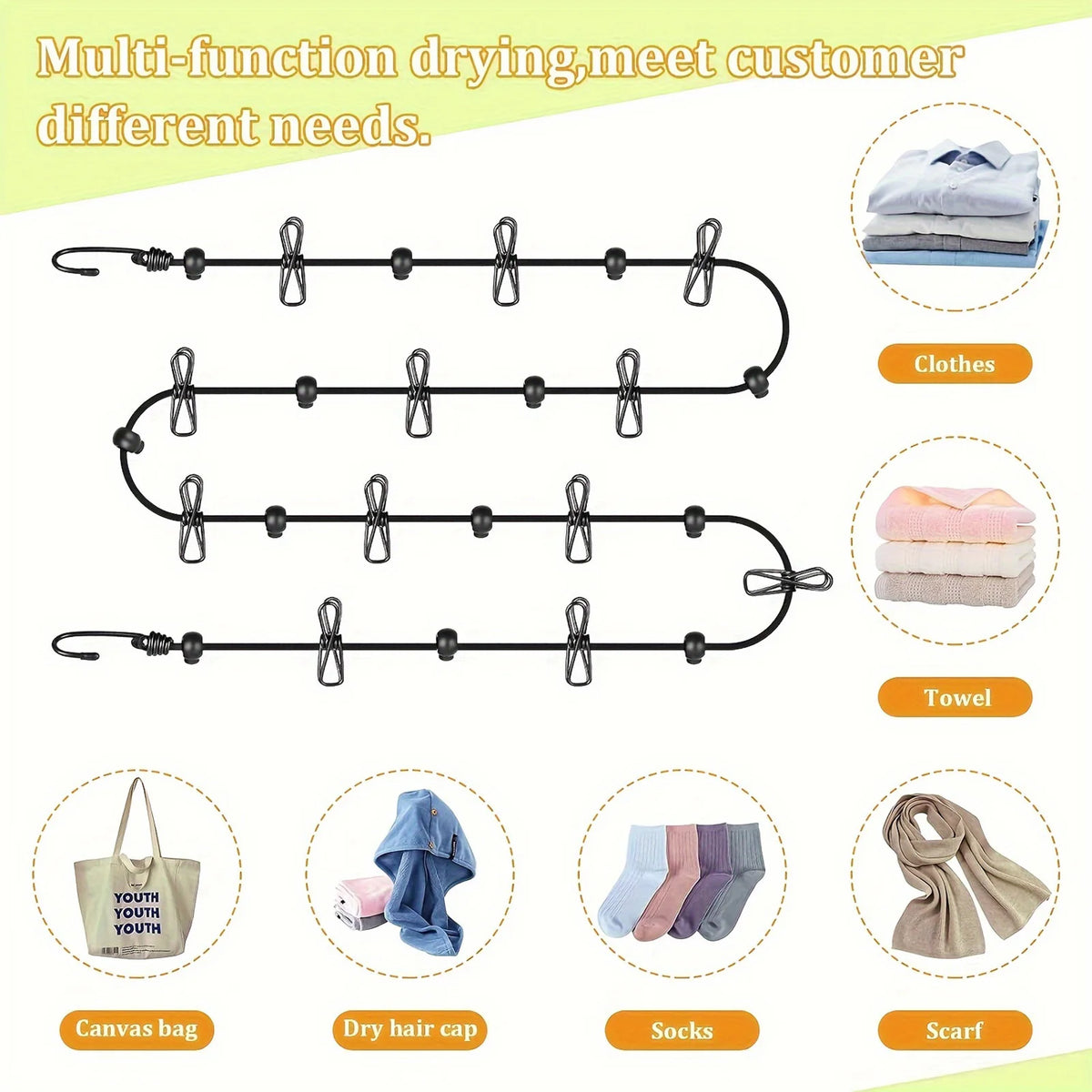 Portable Retractable Clothesline with 12 Clips | Travel & Outdoor