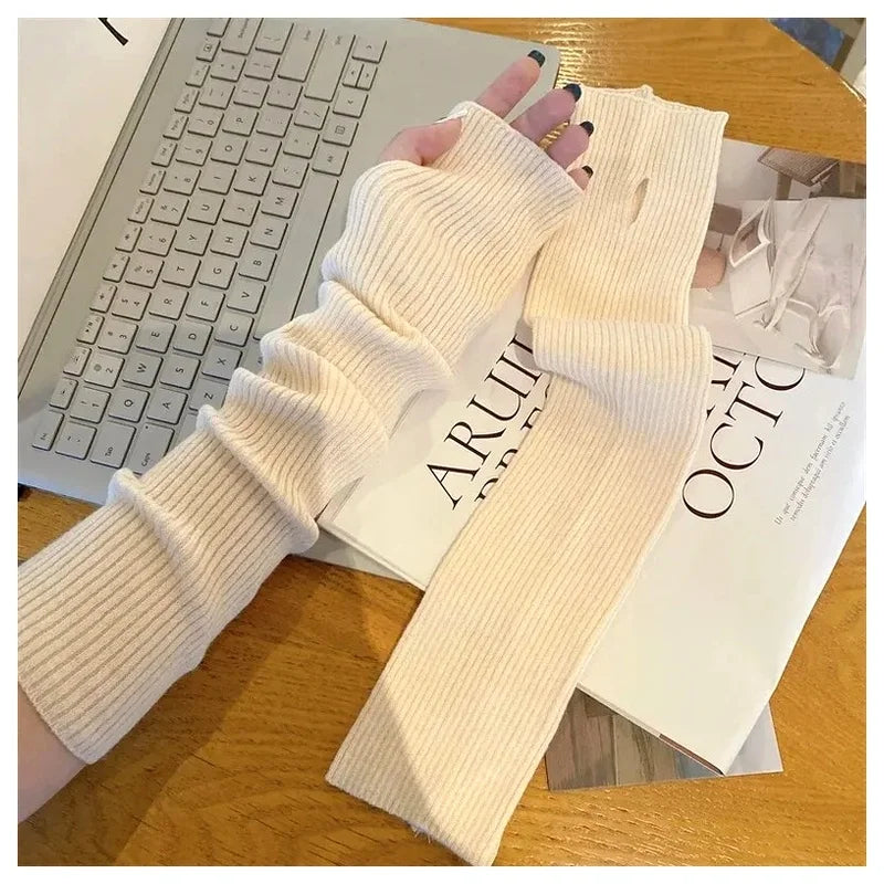 Women Y2K Fingerless Knit Mittens & Arm Warmers – Punk Gothic