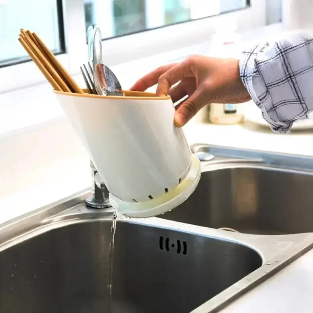 Plastic Cutlery Holder with Drainer – Spoon Fork Knife Organizer