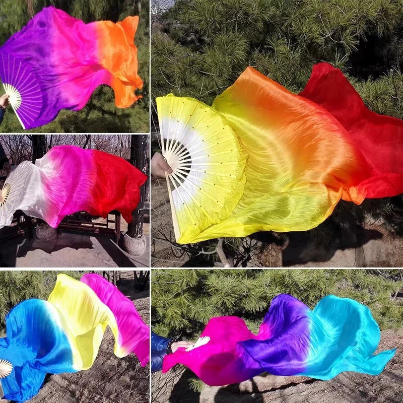Gradient Belly Dance Fan Extended Floating Head Long Silk Fan