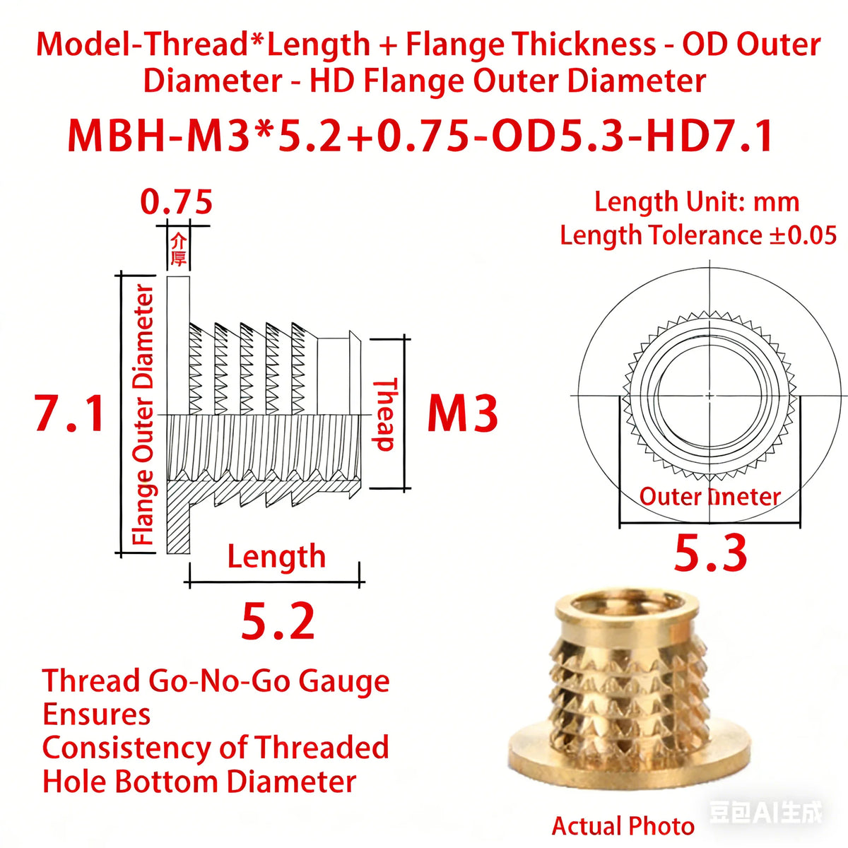 Brass Knurled Threaded Inserts M3 M4 M5 M6 Cold Press Nutserts