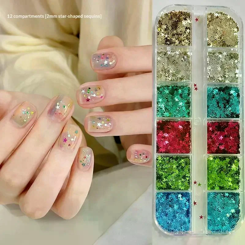 12-Grid Star Sequin 3D Nail Art Charms – DIY Manicure Set
