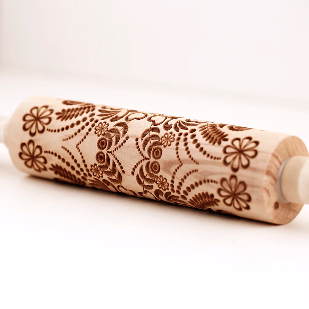 Arjmide 3D Embossed Wooden Rolling Pin – Sunflower Pattern