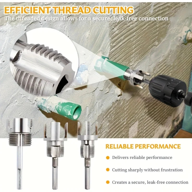3-Pc Internal & External Pipe Threading Tool – 1/2" 3/4" 1" PVC