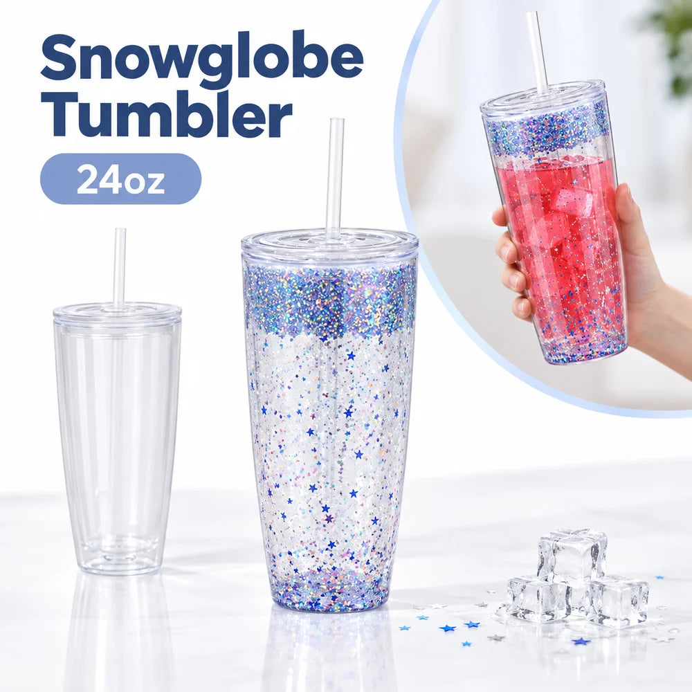 24oz DIY Snow Globe Tumbler – Clear BPA-Free Glitter Cup