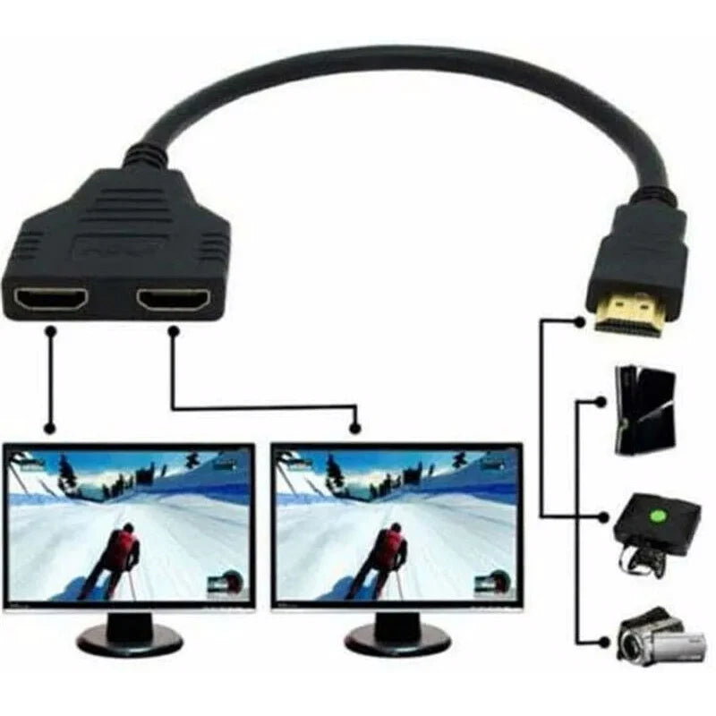HDMI Splitter Cable 1 In 2 Out 1080p – Gold-Plated Black