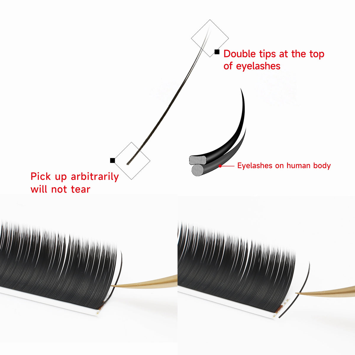 XIUSUZAKI Flat Ellipse Lash Extensions – Matte Black Split Tips
