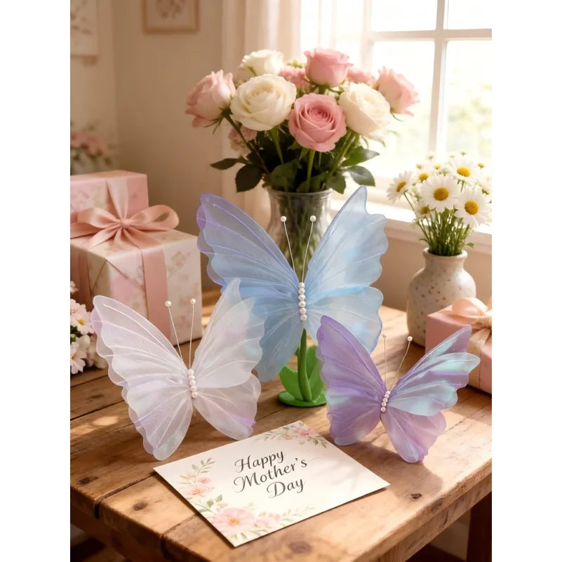 2-Pack 50cm 3D Gradient Silk Butterfly Decorations | Glitter Organza