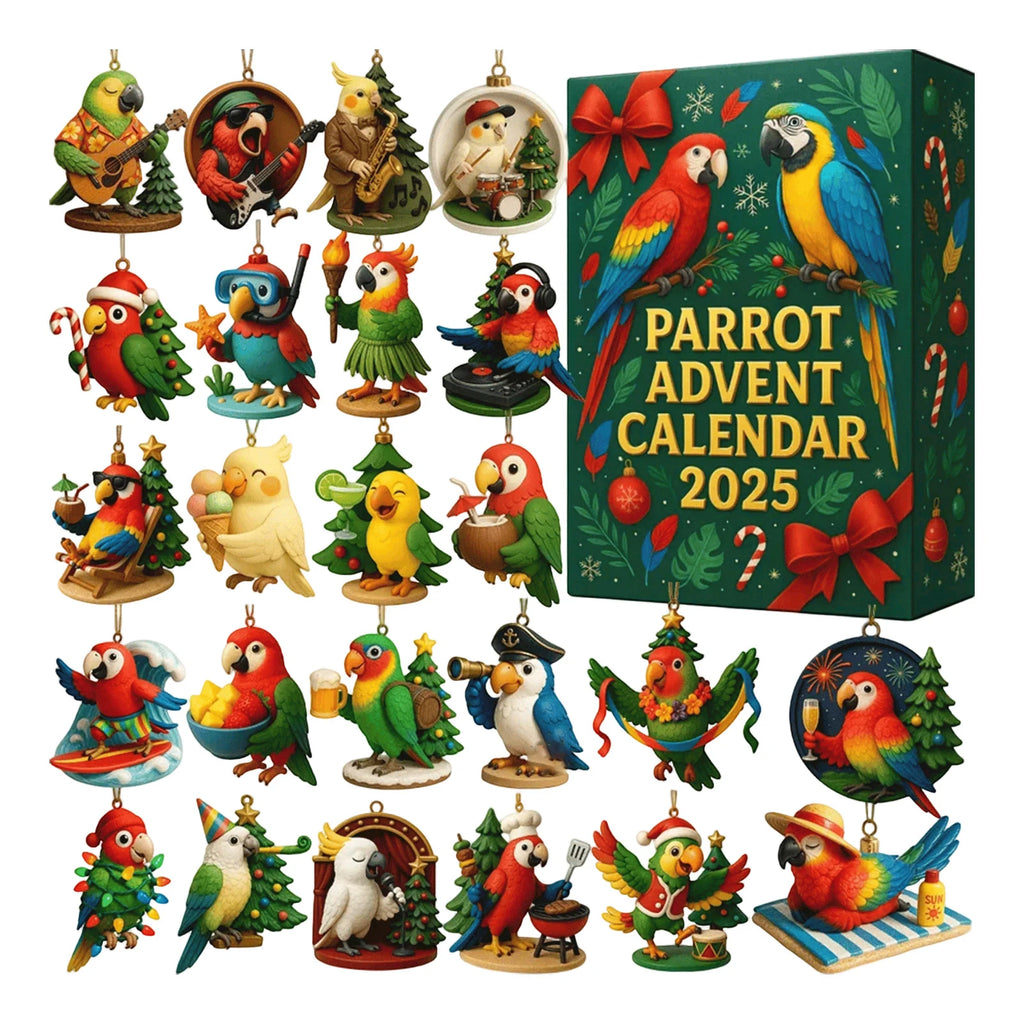 Parrot Advent Calendar – 24-Day Christmas Countdown Bird Ornaments