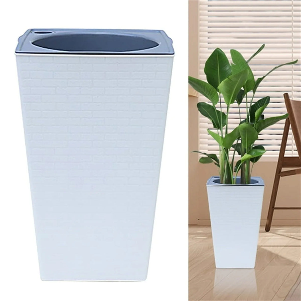 Large Square Brick Pattern Plastic Planter – Tall Flower Pot