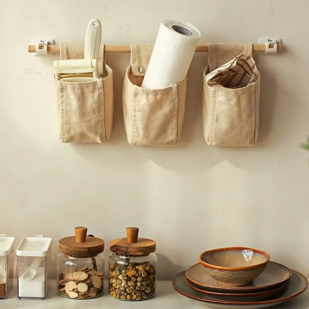 Wall Mounted Multi-Pocket Cotton Fabric Hanging Storage Bag