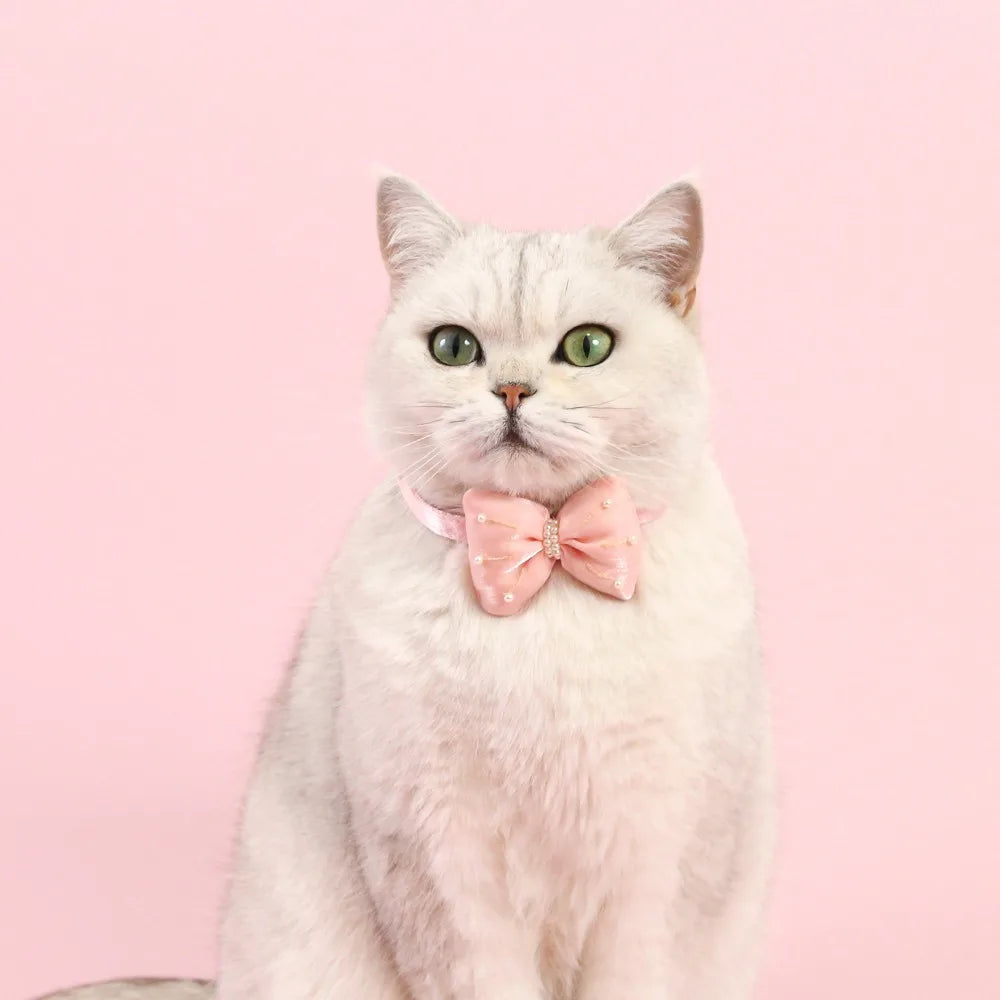 Adjustable Cat Collar with Heart Pendant & Bow Tie