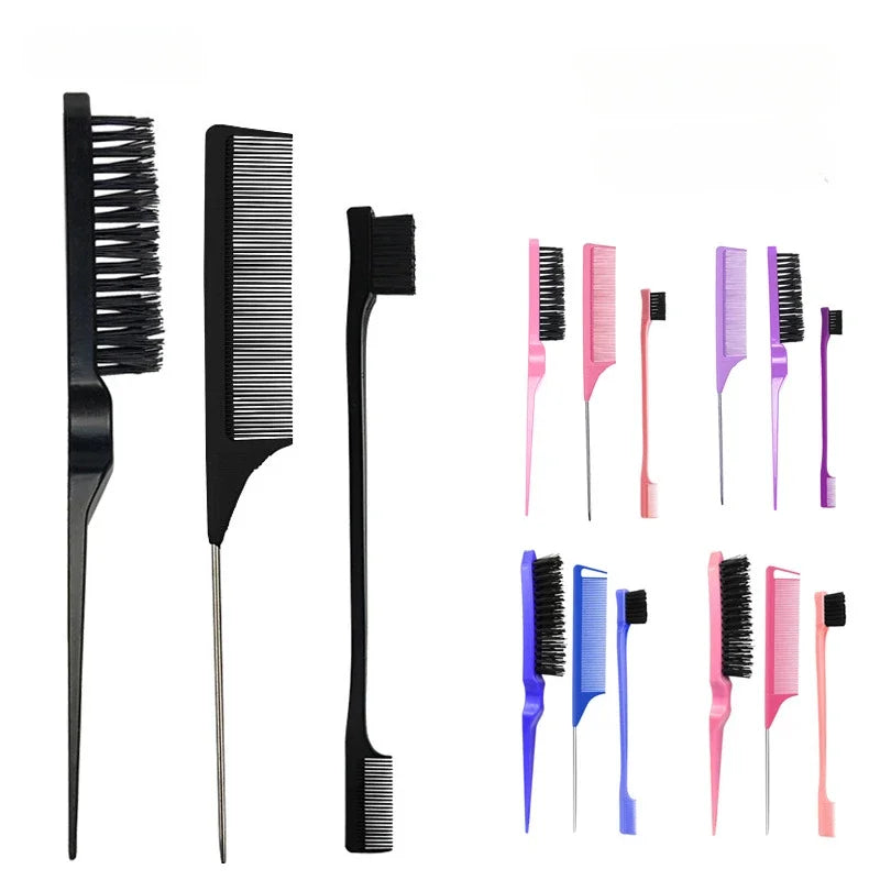 3-Piece Hair Styling Comb Set – Teasing, Rat Tail & Edge Brush