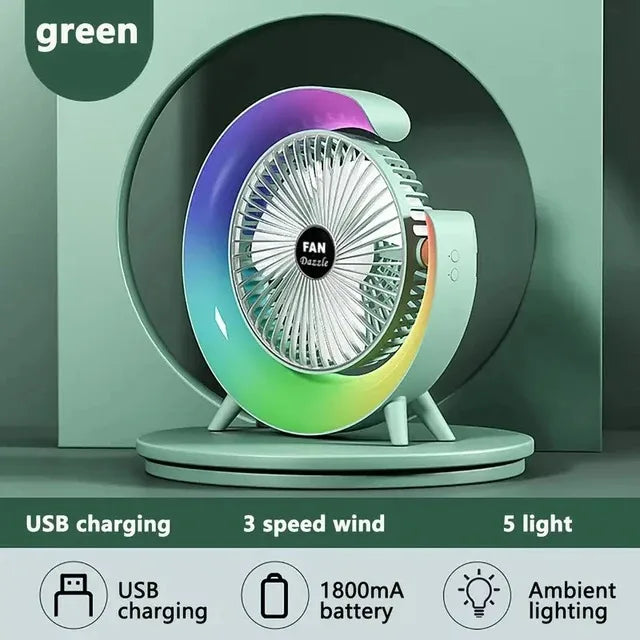 OREADEX Mini USB Desk Fan with LED Night Light – 3 Speeds