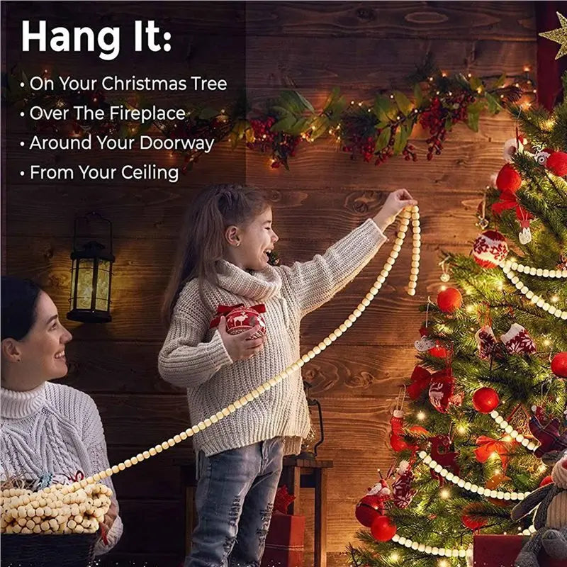5-Pack 9-Foot Wood Bead Christmas Garland – Rustic Farmhouse