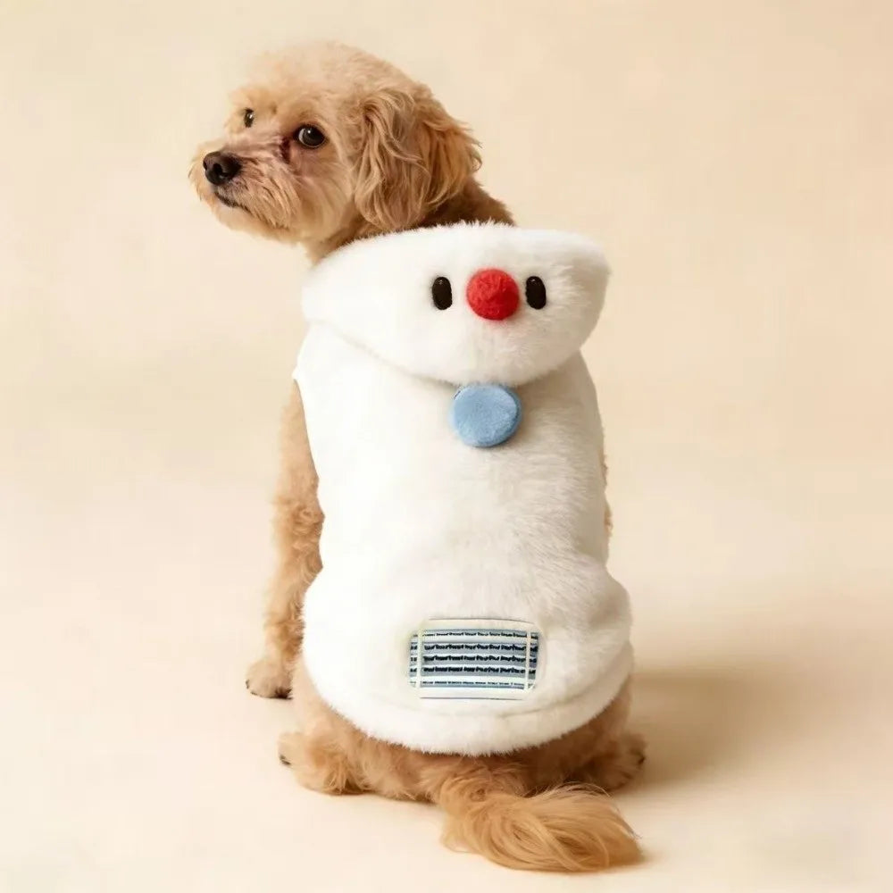 Windproof Flannel Dog Vest Coat with Cute Snowman Hat