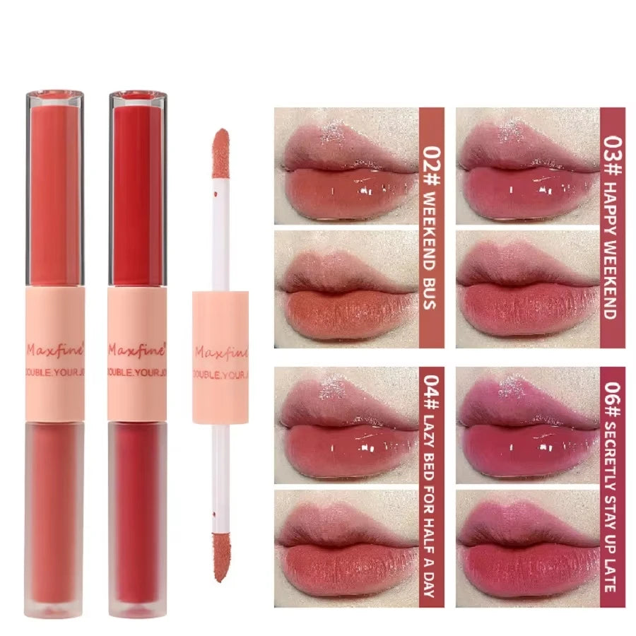 6-Color Matte Velvet Double-Head Liquid Lipstick & Lip Glaze