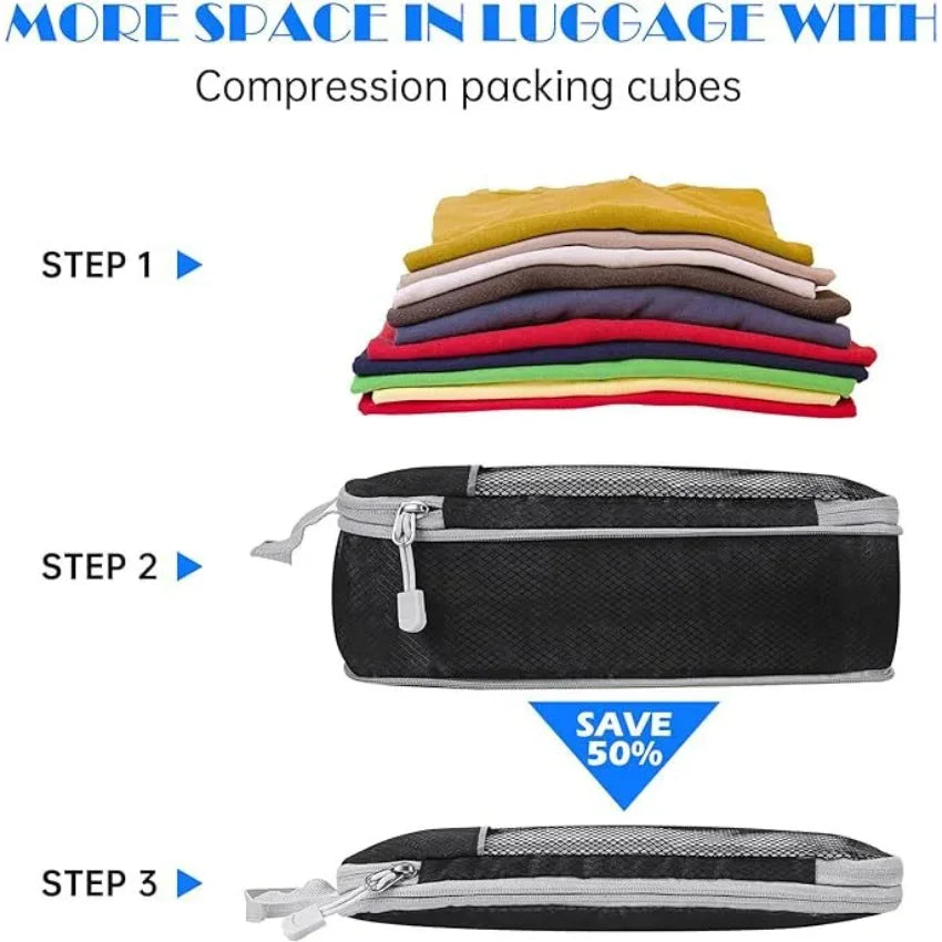 VIBE Compression Packing Cube Set – Travel Luggage Organizers