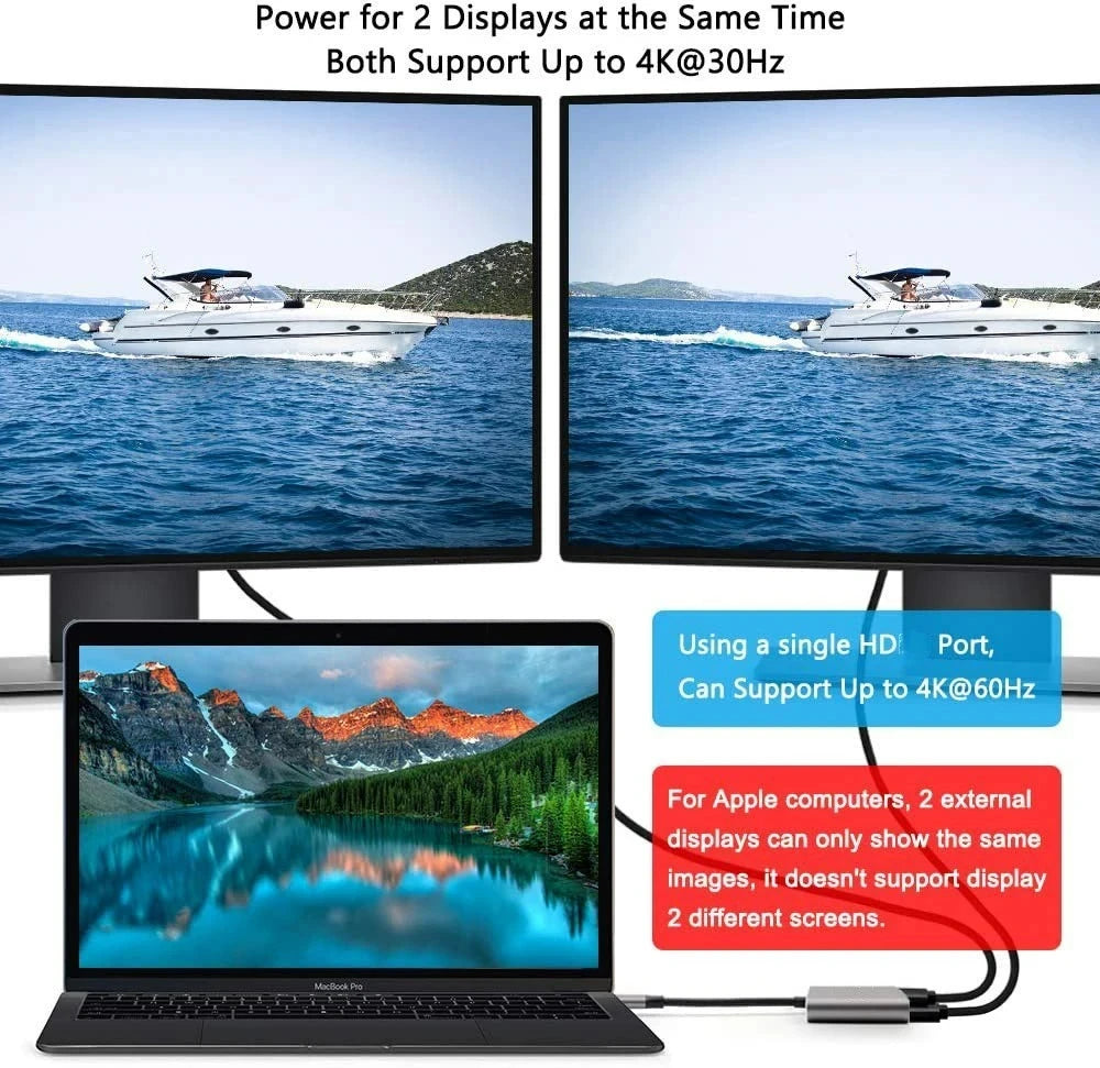 USB-C 4K Dual HDMI Hub – USB 3.0 & 60W PD Charging Dock